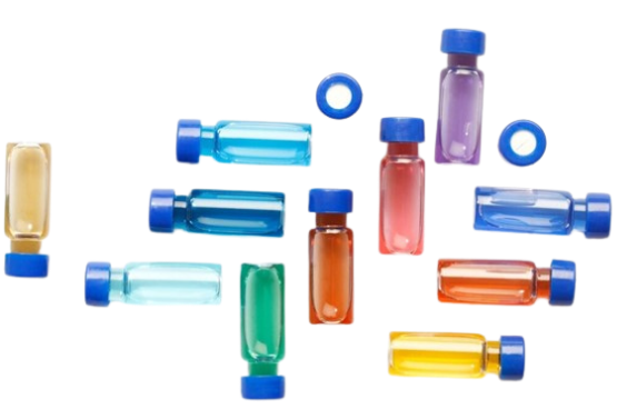 Vials MRX coloridos em vidro para cromatografia líquida